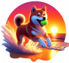 Shiba Inu jugando en la Playa