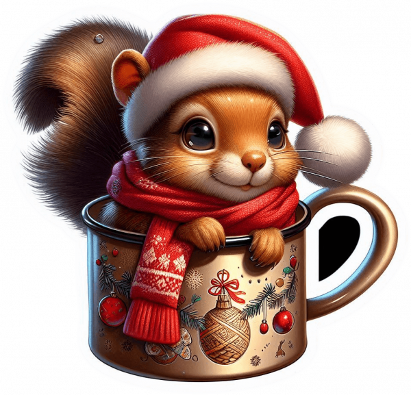 Ardilla y Taza de Navidad