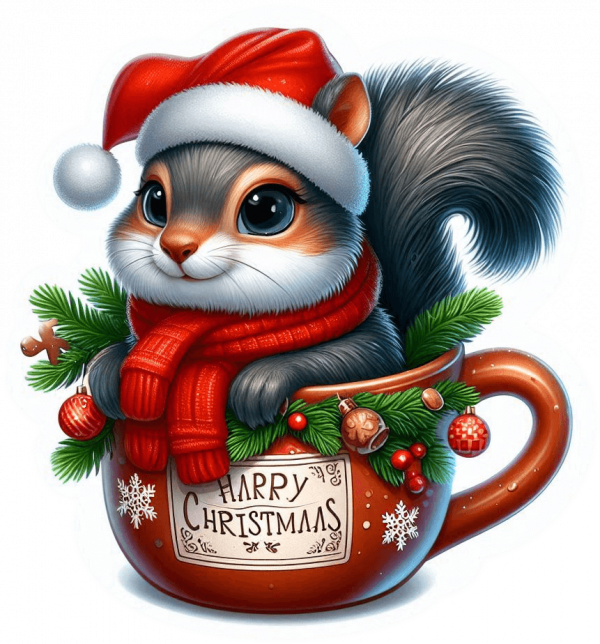 Ardilla y Taza de Navidad