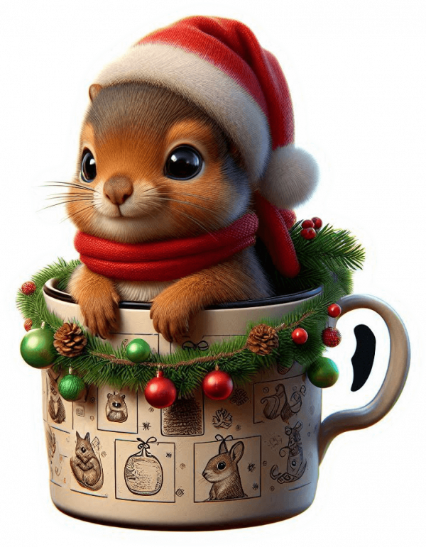 Ardilla y Taza de Navidad