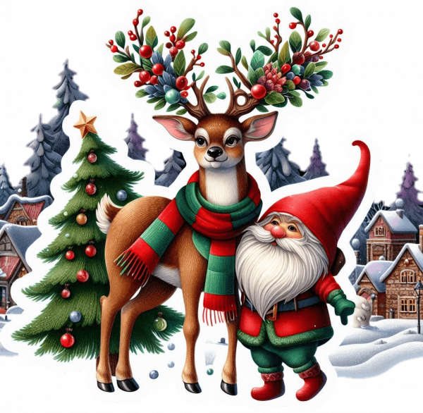 Venado y gnomo Navidad