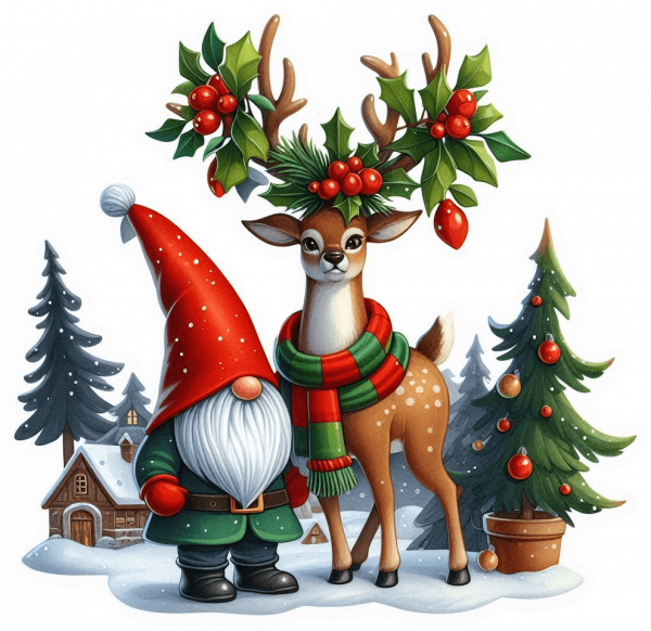 Venado y gnomo Navidad