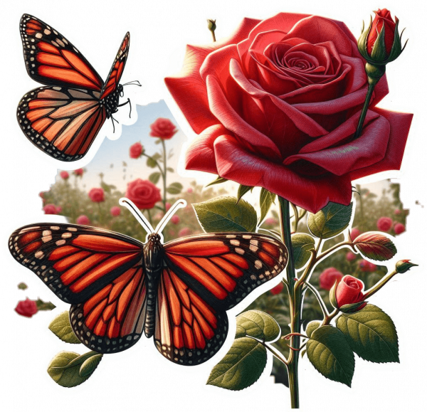 Rosa Roja y Mariposa Monarca