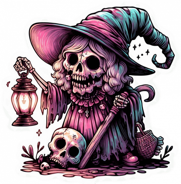 Bruja Gotica y calavera