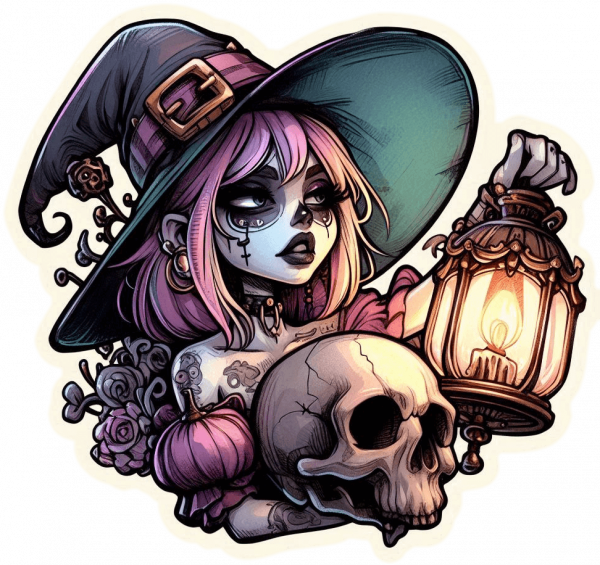 Bruja Gótica y Calavera