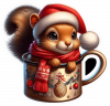 Ardilla y Taza de Navidad