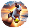 Bull terrier jugando en la Playa