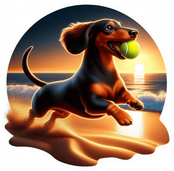 Dachshund Jugando en la Playa