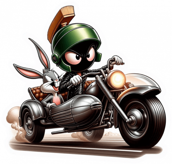 Bugs Bunny y Mavin motorizados