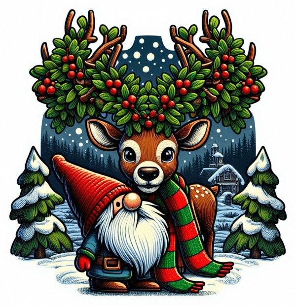 Venado y gnomo Navidad