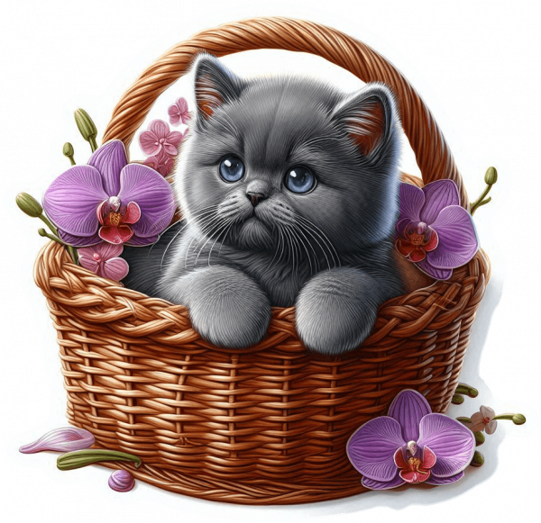 Gato Cartujo Cesta Y Flores 03