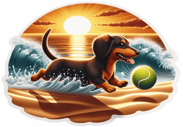 Dachshund Jugando En La Playa 04
