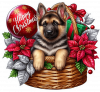 Perro Pastor Aleman En Cesta Y Feliz Navidad 01
