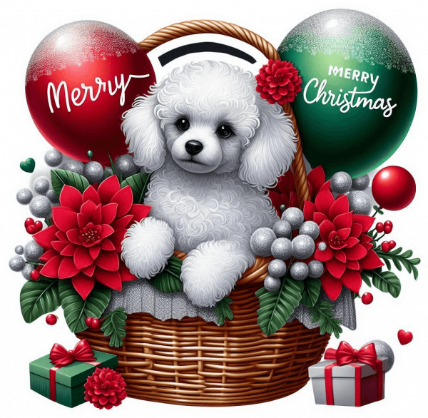 Perro Poddle En Cesta Y Feliz Navidad 03
