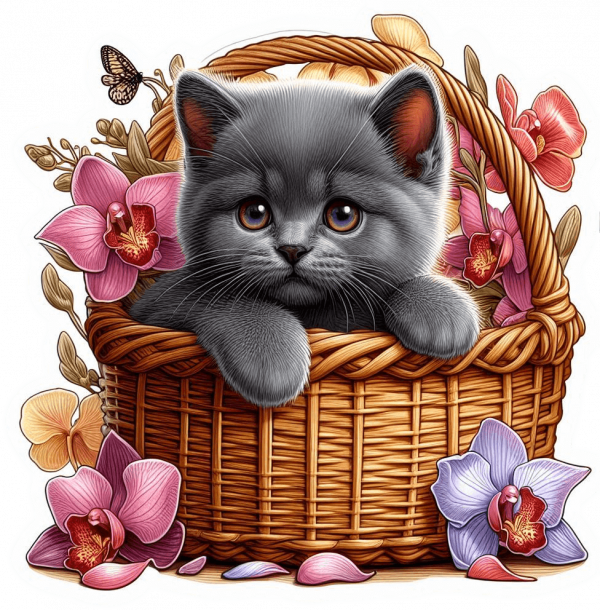 Gato Cartujo Cesta Y Flores 05
