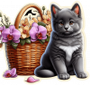 Gato En Cesta De Regalos