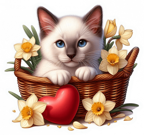 Gato En Cesta De Regalos