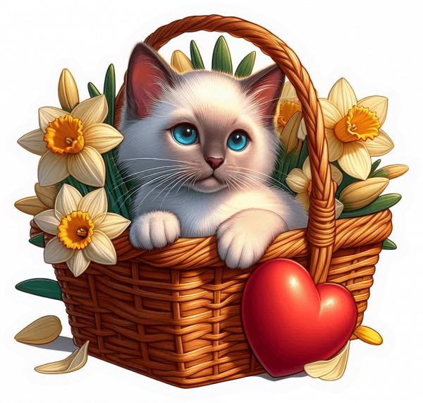 Gato En Cesta De Regalos