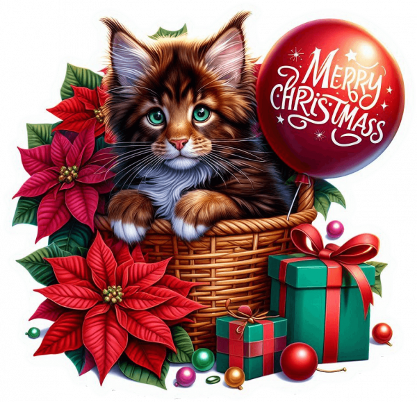 Gato Feliz Navidad Y Globos