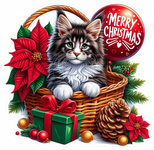 Gato Feliz Navidad Y Globos