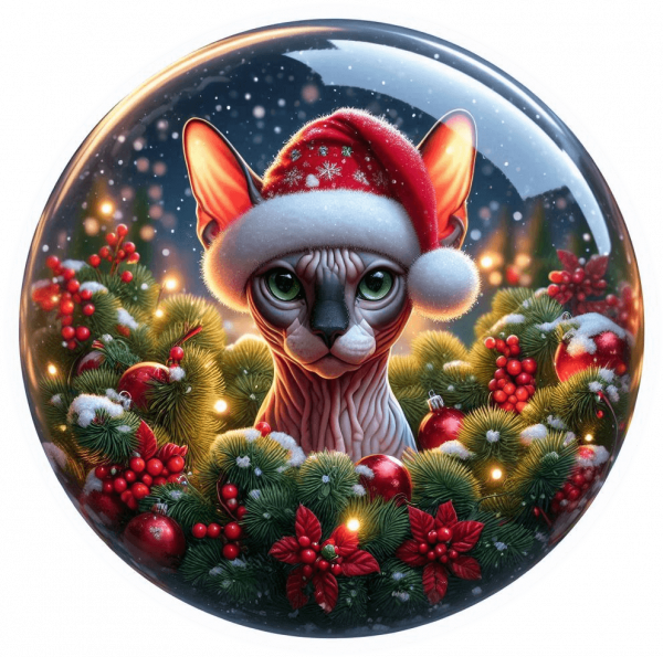 Gato Navideño En Cristal