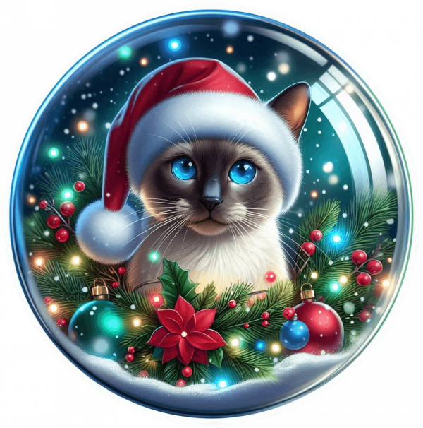 Gato Navideño En Cristal