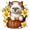 Gato Siames Cesta De Flores 01