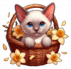 Gato Siames Cesta De Flores 02