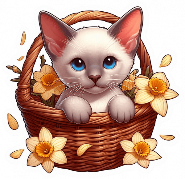 Gato Siames Cesta De Flores 02