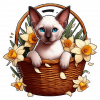Gato Siames Cesta De Flores 03
