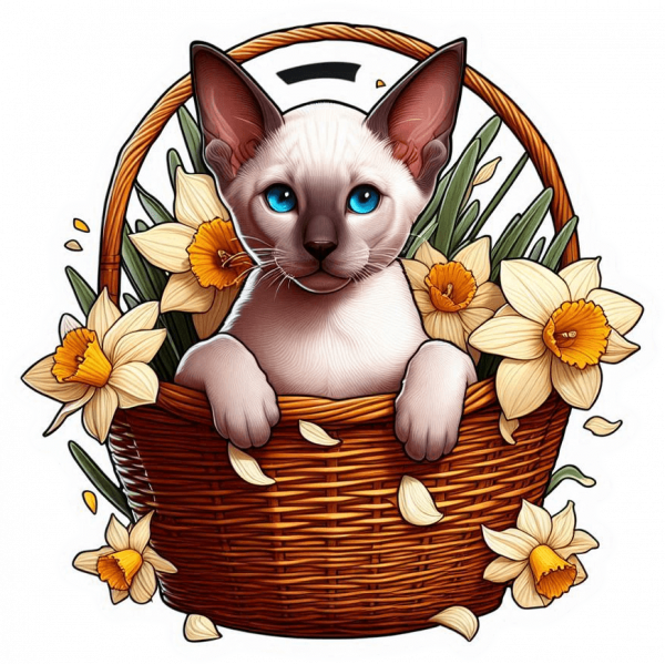 Gato Siames Cesta De Flores 03