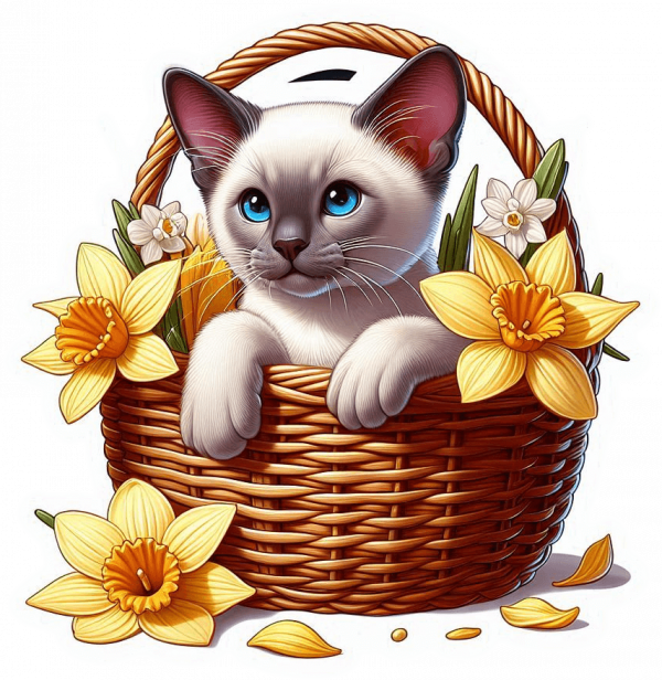 Gato Siames Cesta De Flores 04
