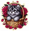 Gato Siberiano Cesta Y Rosas 03
