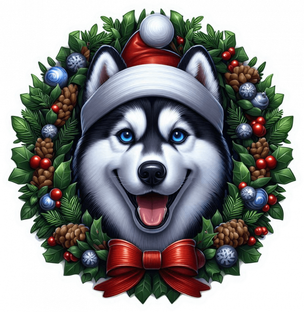Husky Siberiano Corona De Navidad 01