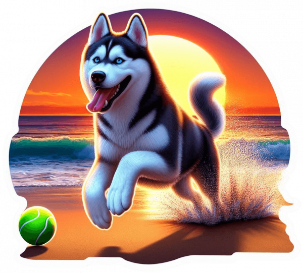 Husky Siberiano Jugando En Playa 02