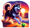 Husky Siberiano Jugando En Playa 03