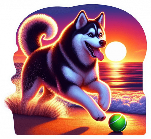 Husky Siberiano Jugando En Playa 03