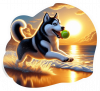 Husky Siberiano Jugando En Playa 04