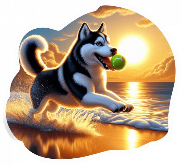 Husky Siberiano Jugando En Playa 04