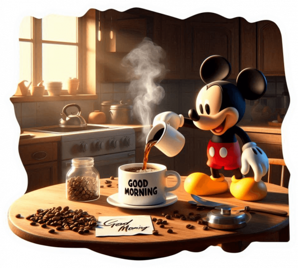 Mickey Mouse Tomando Café
