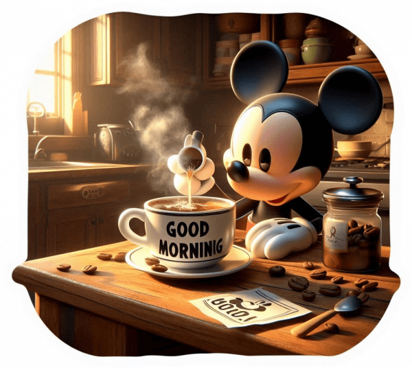 Mickey Mouse Tomando Café
