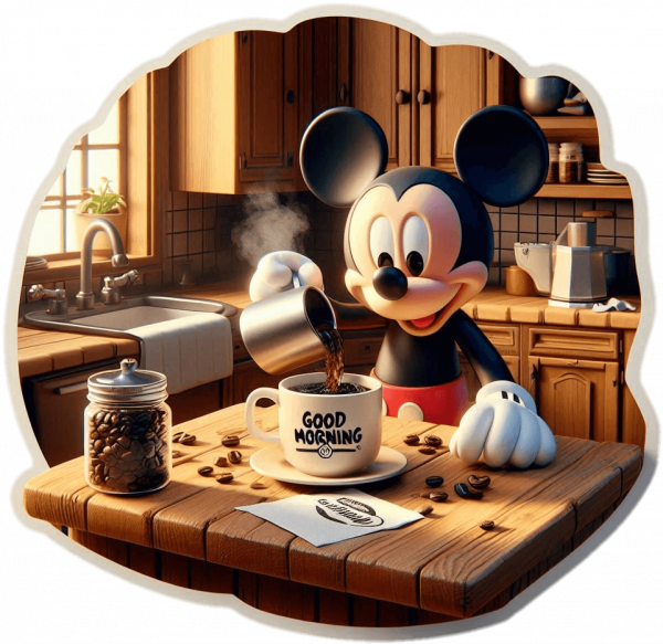 Mickey Mouse Tomando Café