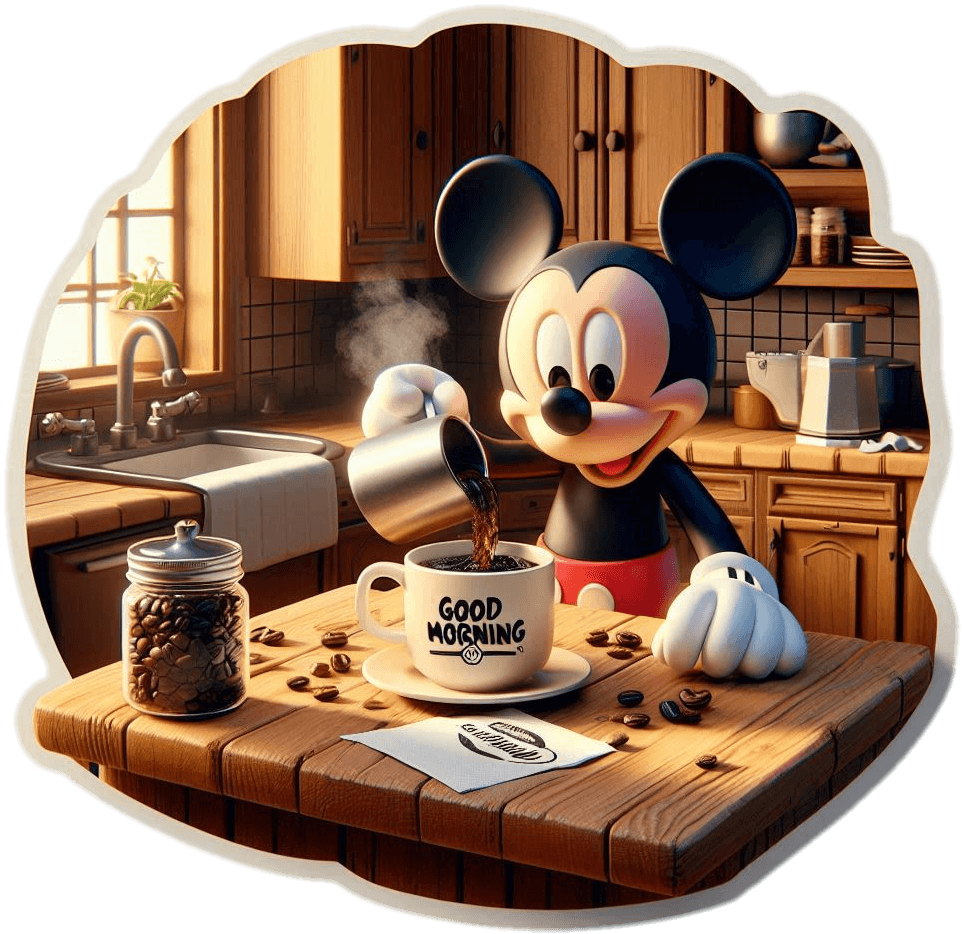 Mickey Mouse Tomando Café