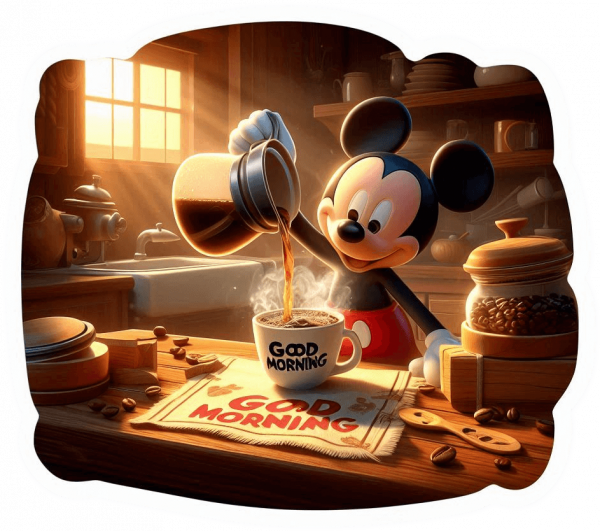 Mickey Mouse Tomando Café