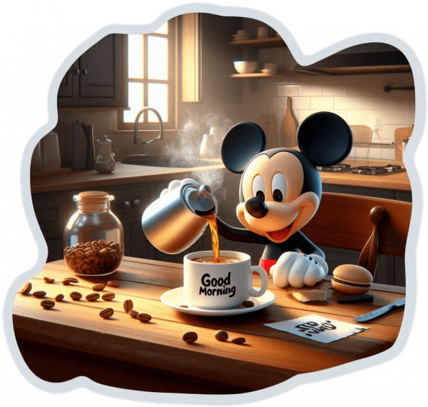 Mickey Mouse Tomando Café