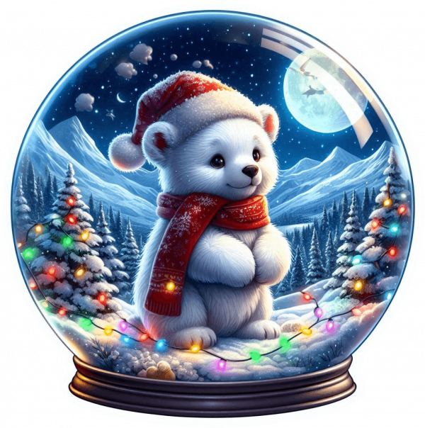 Oso Blanco Navideño En Cristal 01