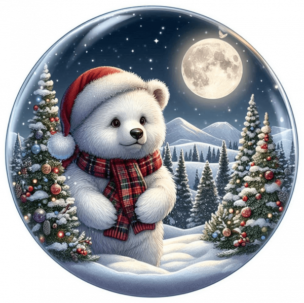 Oso Blanco Navideño En Cristal 04