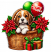Perro Beagle En Cesta Y Feliz Navidad 01