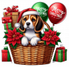 Perro Beagle En Cesta Y Feliz Navidad 02