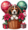 Perro Beagle En Cesta Y Feliz Navidad 03